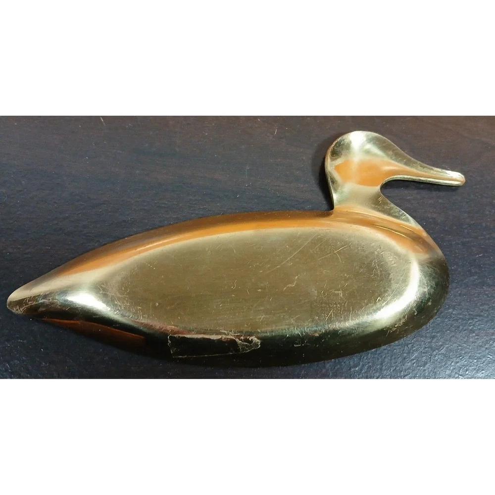 Vtg Brass Duck Tray Trinket Valet Jewelry Plate Dish Men Hunting Cabin Dresser